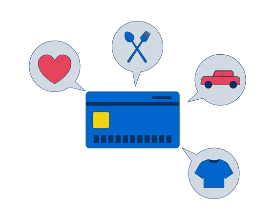 Credit card with spending categories  Illustration