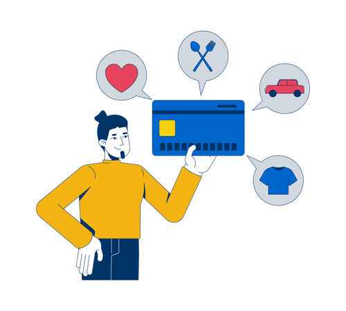 Credit card with spending categories  Illustration