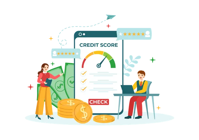 Credit Score Vector Illustration With Loan Arrow Gauge Speedometer Indicator From Poor To Good Rate In Flat Cartoon Hand Drawn Templates Illustration