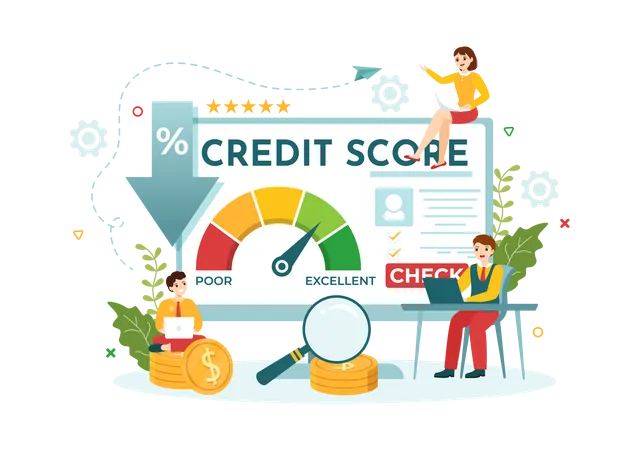 Credit Score Vector Illustration With Loan Arrow Gauge Speedometer Indicator From Poor To Good Rate In Flat Cartoon Hand Drawn Templates Illustration