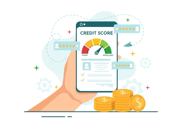 Credit Score Vector Illustration With Loan Arrow Gauge Speedometer Indicator From Poor To Good Rate In Flat Cartoon Hand Drawn Templates イラスト