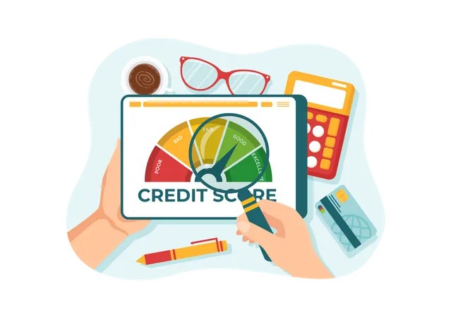 Credit Score Vector Illustration With Loan Arrow Gauge Speedometer Indicator From Poor To Good Rate In Flat Cartoon Hand Drawn Templates 일러스트레이션