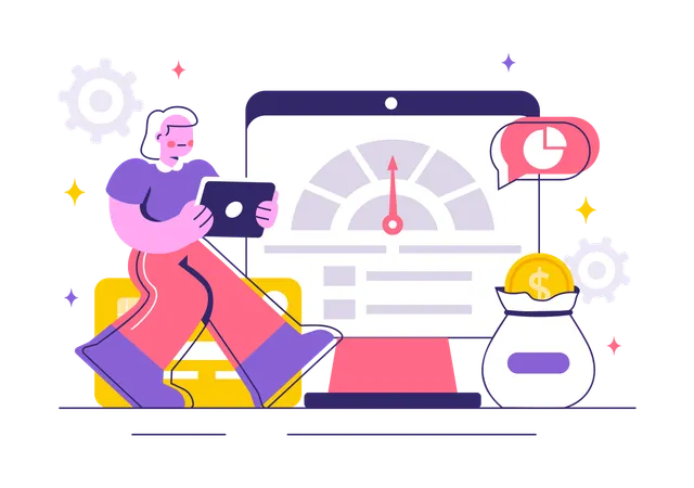 Woman checking credit score rating  Illustration