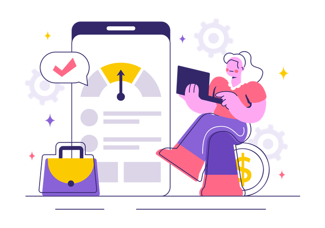 Woman checking credit score rating  Illustration