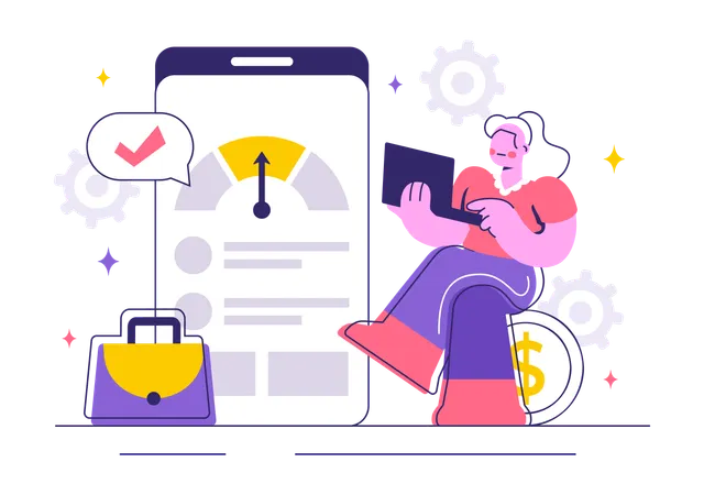 Woman checking credit score rating  Illustration
