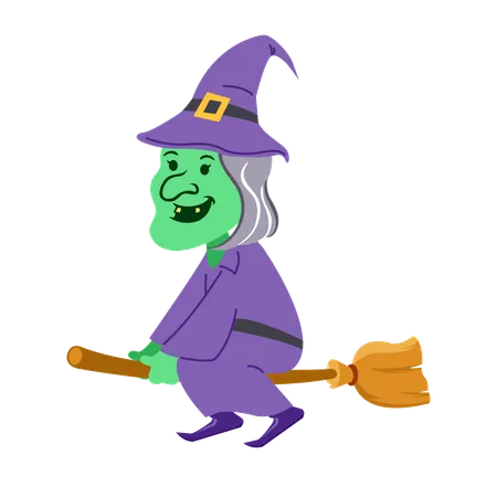 Vector Flat Character Of Old Creepy Witch Illustration
