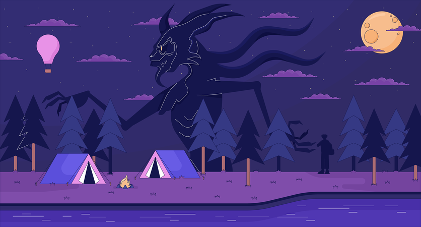 Creepy woods camping site  Illustration
