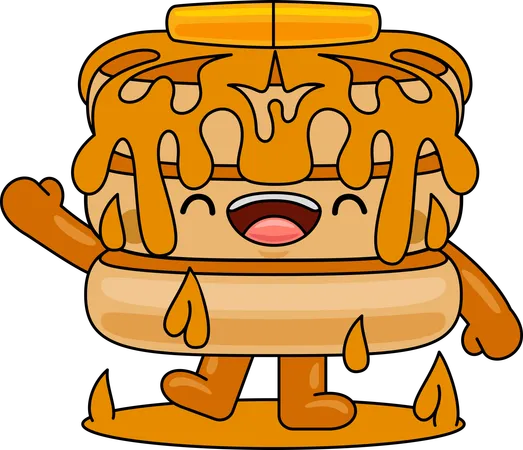 Personnage mascotte de crêpe agitant la main  Illustration