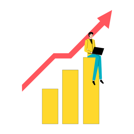 Crescimento financeiro mostrado pelo gráfico de seta ascendente  Ilustração