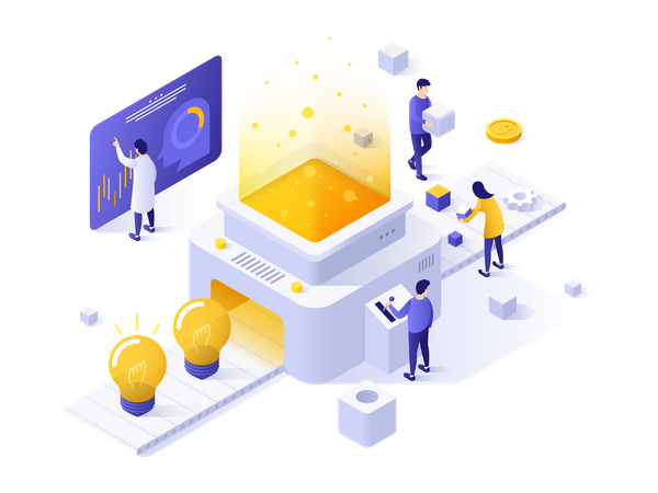 Criação de novas ideias, processo de pensamento criativo  Ilustração