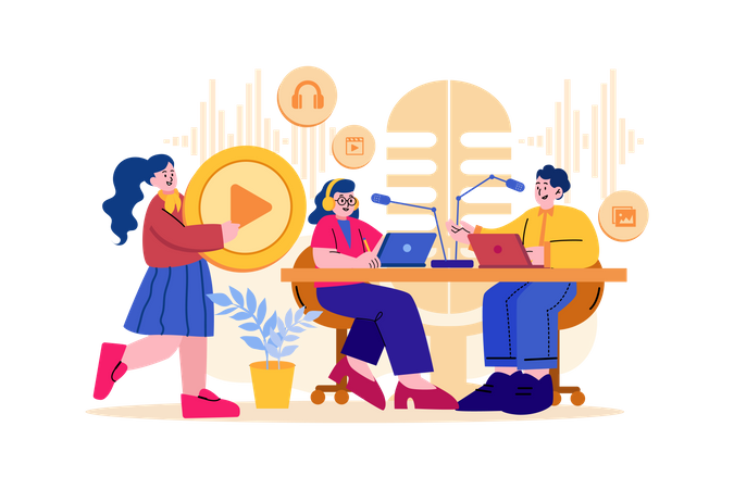 Criação de podcast por equipe  Ilustração