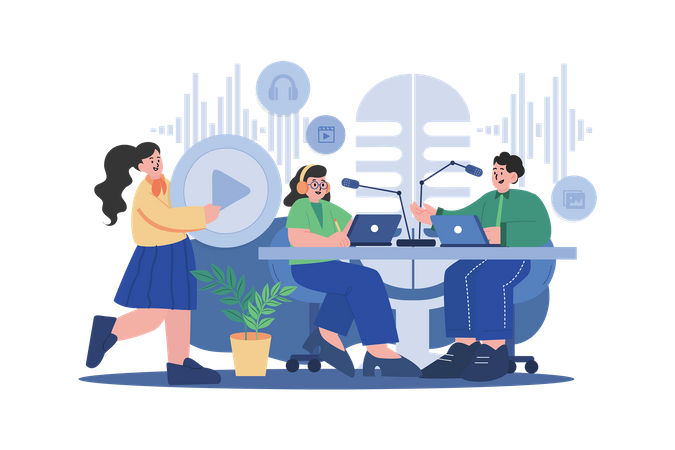 Criação de podcast por equipe  Ilustração