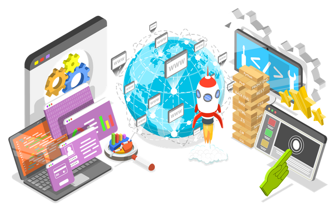 Criação de sites e aplicativos móveis  Ilustração