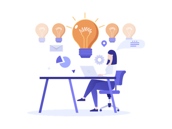 Criação e implementação de ideias de negócios inovadoras  Ilustração