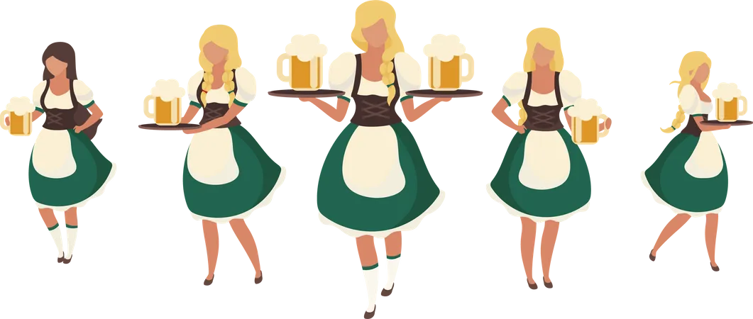 Criadas cerveceras en el Oktoberfest  Ilustración