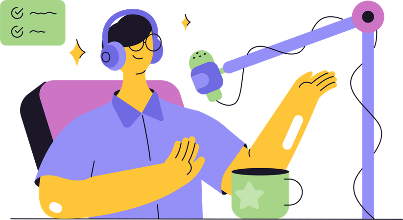 Criador de conteúdo faz um podcast  Ilustração
