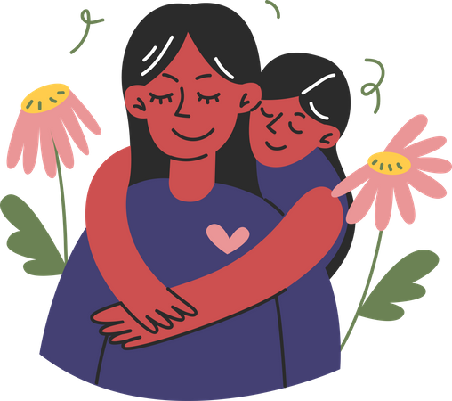 Criança abraça mãe  Ilustração