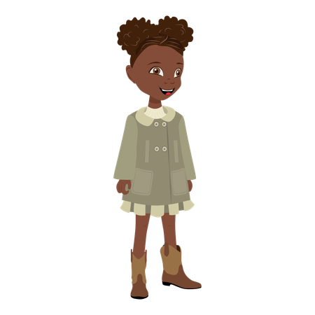 Menina afro-americana vestindo casaco e botas  Ilustração