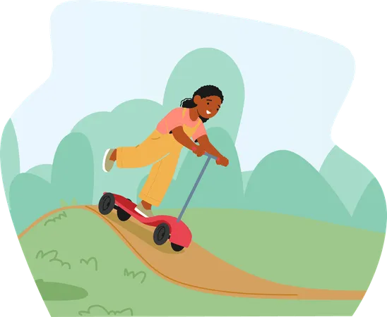 Criança alegre corre pelo playground em uma scooter  Illustration