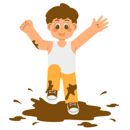 Criança brincando na lama  Ilustração