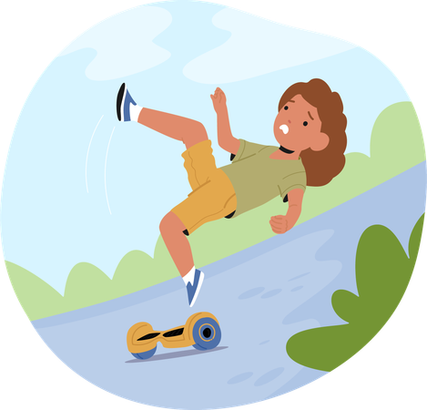 Criança caindo do hoverboard  Ilustração