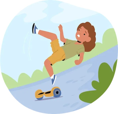 Criança caindo do hoverboard  Ilustração