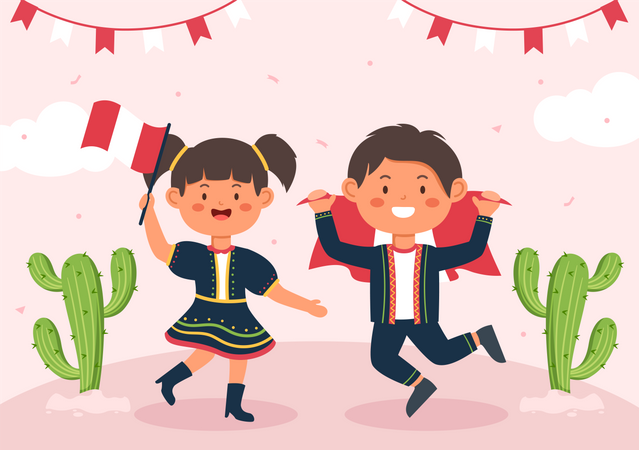 Criança comemora o Dia da Independência do Peru  Ilustração
