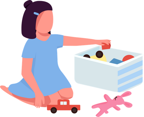 Criança com caixa de brinquedos  Ilustração