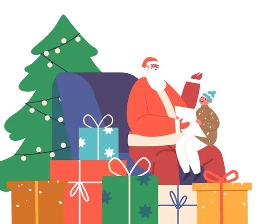 Criança com papai noel  Ilustração