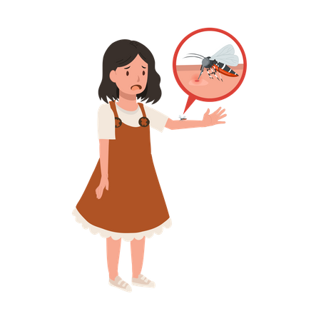 Criança com picadas de mosquito coçando a pele no verão  Ilustração