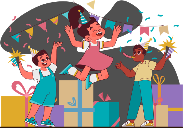 Criança comemorando festa de aniversário  Ilustração