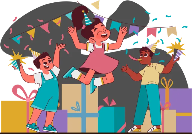 Criança comemorando festa de aniversário  Ilustração