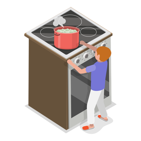 Criança cozinhando comida na cozinha  Ilustração