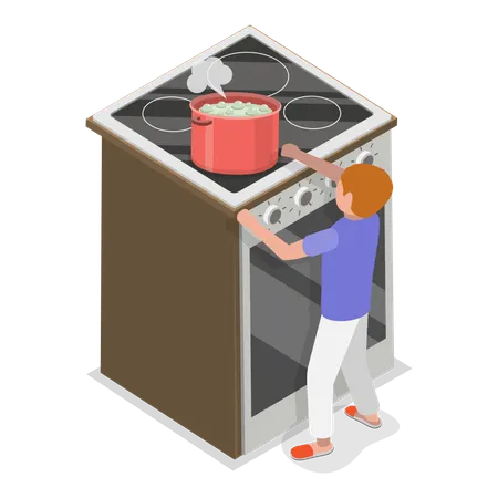 Criança cozinhando comida na cozinha  Ilustração