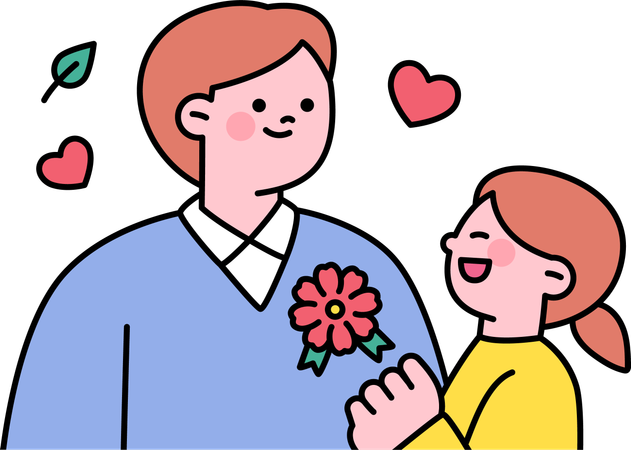 Criança dá flores para o pai  Ilustração