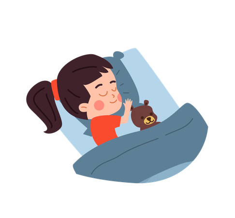 Menina criança dormindo feliz  Ilustração