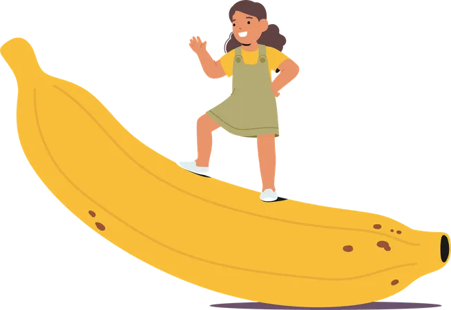 Criança em pé sobre banana  Ilustração