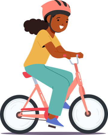 Criança feliz andando de bicicleta enquanto usa capacete  Ilustração