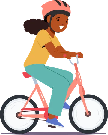 Criança feliz andando de bicicleta enquanto usa capacete  Ilustração