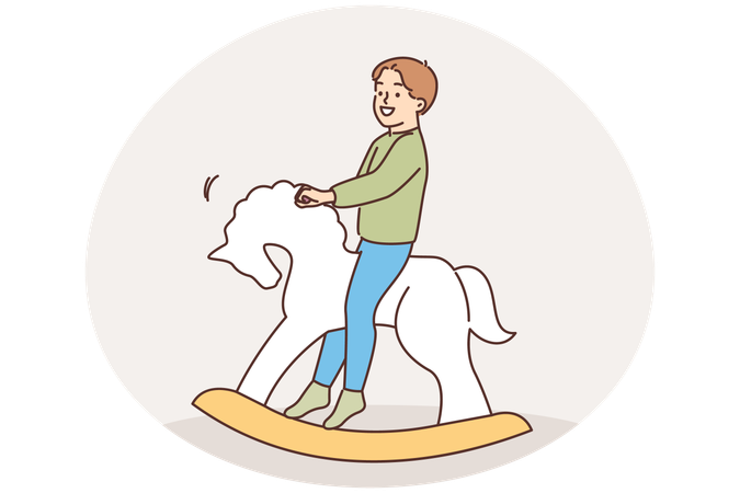 Criança feliz balançando no cavalo de balanço  Ilustração