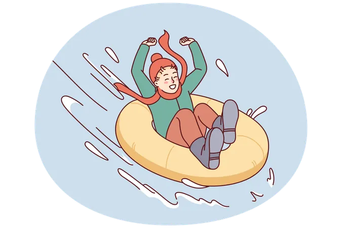 Criança feliz andando na colina de inverno  Ilustração