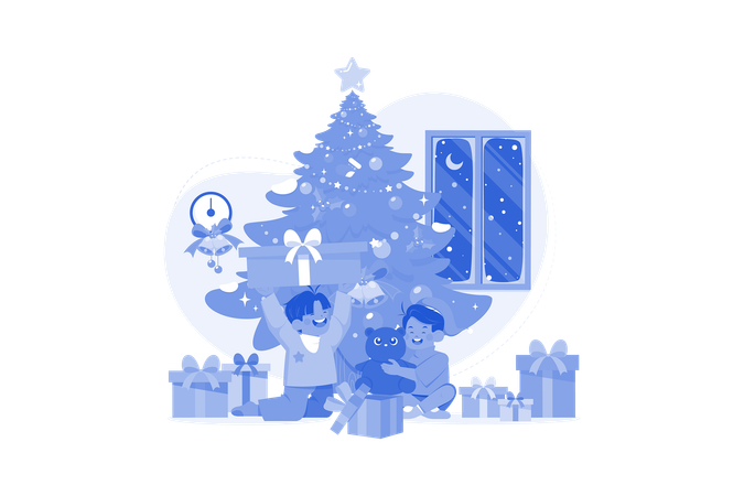 Garoto feliz com presentes de Natal  Ilustração