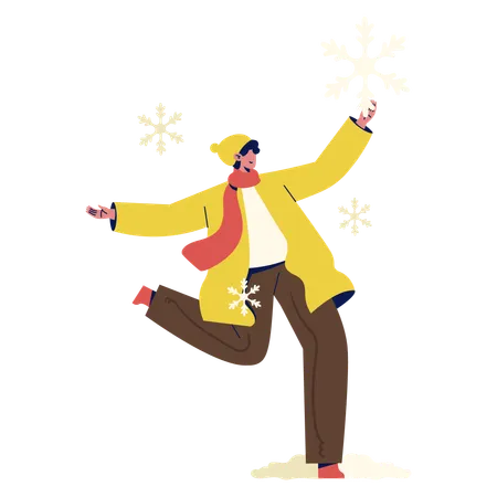 Criança feliz aproveitando a queda de neve  Ilustração