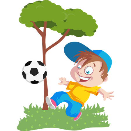 Garoto jogando futebol no parque  Ilustração