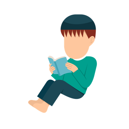Criança muçulmana lendo livro do Alcorão  Ilustração