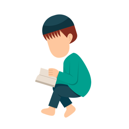 Criança muçulmana lendo livro do Alcorão  Ilustração