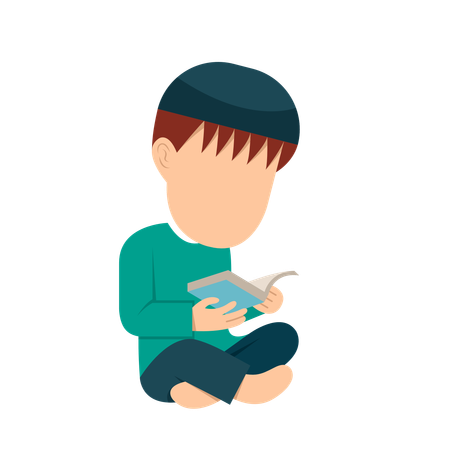 Criança muçulmana lendo livro do Alcorão  Ilustração