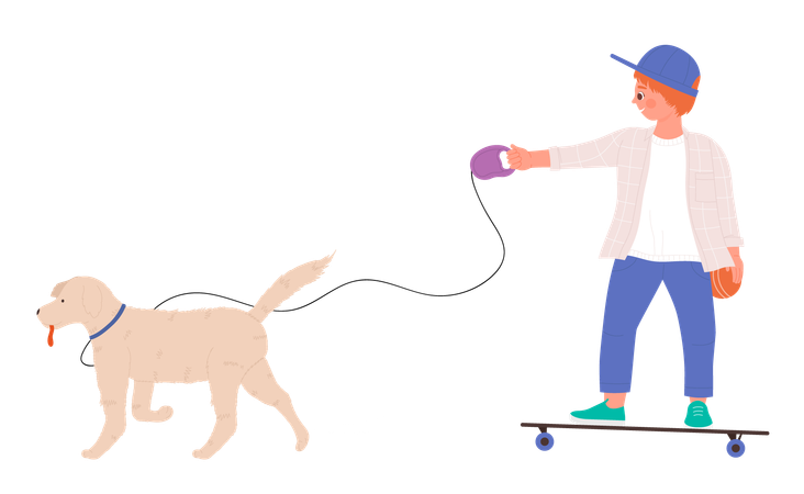 Criança passeando com cachorro  Ilustração