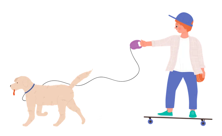 Criança passeando com cachorro  Ilustração