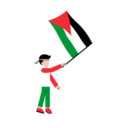 Criança pequena segurando a bandeira da Palestina  Ilustração